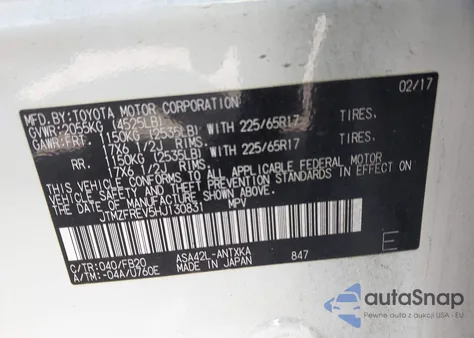 2017 Toyota Rav4 Le из США, поврежденный, VIN JTMZFREV5HJ130831